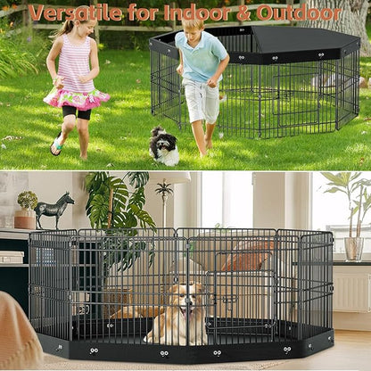 24__ Dog Playpen, 8 Panels Dog Pens with Bottom Pad, Metal Foldable Pet Puppy Exercise Fence Crate Kennel, Indoor Outdoor Escape Proof Pen for Small Medium Pets (with Bottom pad)
