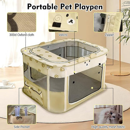 VCEPJH Portable Dog Playpen Foldable Pet Play Pen Collapsible Cat Tent Durable Puppy Crates Kennel Camping Doggy Playpen for Indoor Outdoor Travel Use Kitten Rabbit Animal(L)