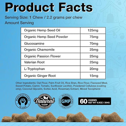 Hemp Dog Calming Chews - Anxiety Relief Treats, 60 Calming Treats for Dogs, Organic Calm Pup Dog Anxiety Relief, Calming Care for Dogs (Duck Flavor)