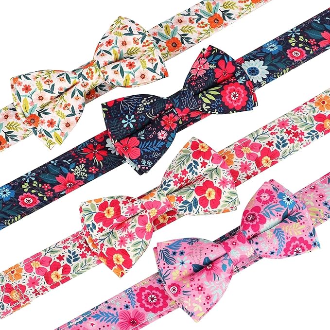 Didog Floral Dog Collar with Bow, Cute Girl Dog Collars with Detachable Bowtie, Soft & Comfy Spring Summer Dog Collar for Small Medium Large Dogs Gift Holiday, Pink, M