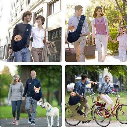 Dog and Cat Sling Carrier, Dog Carrier with Adjustable Opening Strap, Travel Bag for Small Dogs and Cats, Outdoor Travel Sling Carriers (Blue)