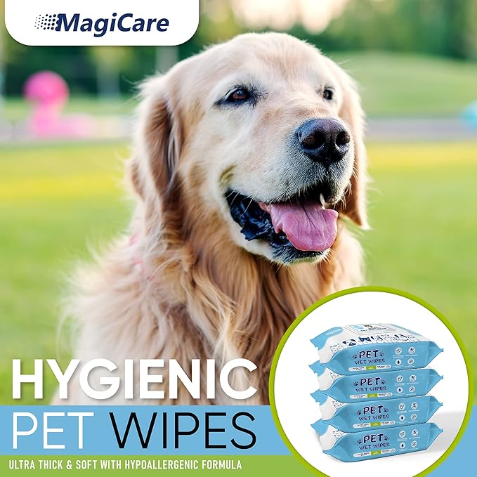 MAGICARE Pet Wipes  400 pcs Dog Wipes  8x8 Inch Unscented Dog Paw Cleaner Wipes for Body, Ears, Face, and Skin  Ultra Thick & Soft with Hypoallergenic Formula  Ideal Pet Wipes for Dogs & Cats