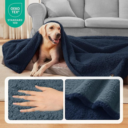 Luciphia Waterproof Pet Blanket for Medium Large Dogs Soft Cat Sherpa Calming Thick Cover Leakproof Cozy Puppy Sofa Bed Car Couch Protector(Blue/Navy,30x20 inches)