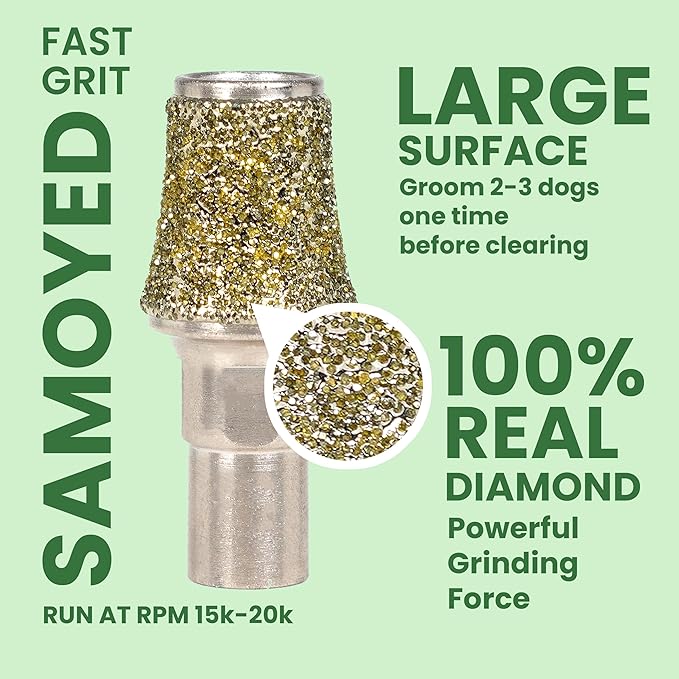 Diamond Dog Nail Grinder Attachment, Diamond Rotory Bit for Dogs&Pets Nail Care, Made for Dremel Grinder for Animals Nail Care & Home Grinder Tools, Samoyed, Fast-grit