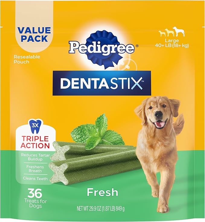 PEDIGREE DENTASTIX Dental Dog Treats for Large Dogs Fresh Flavor Dental Bones, 1.87 lb. Value Pack (36 Treats)