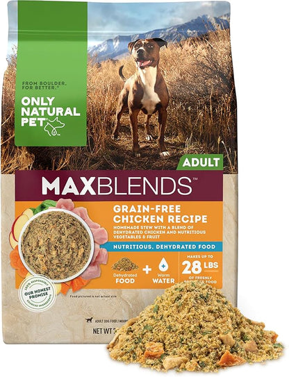 Only Natural Pet MaxBlends Grain Free Chicken Recipe Dehydrated Dog Food Formula - High Protein Homemade Stew, Nutrient-Dense Meal for Canine Health - Chicken RecipeFlavor - 7 lb Bag (Makes 28 lbs)