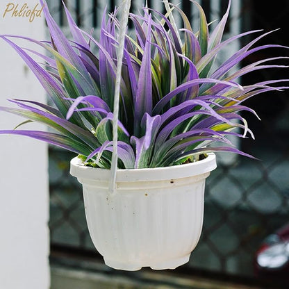 32Pcs Artificial Grass Fake Plants 17.3in Outdoor Plants UV Resistant Faux Greenery Stems Fake Grass for Home Window Garden Office Patio Pathway Front Porch Halloween Décor Green & Purple