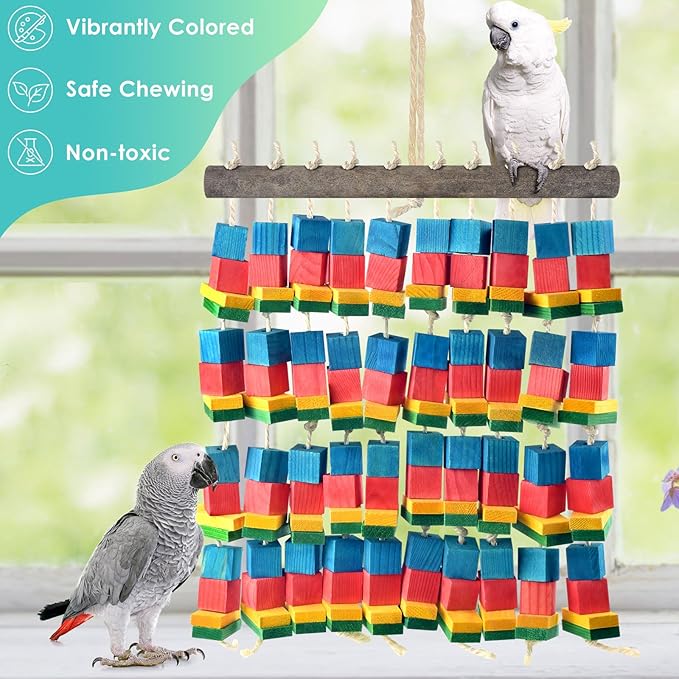 Extra Large Bird Toys, 21.6inch XL Macaw African Grey Parrot Chewing Toys, Natural Wooden Block Knots Tearing Toy Parrot Cage Accessories for Big Birds