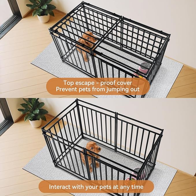 40 inch Large Dog Crate Indoor,Steel Tube Heavy Duty Dog Crate,Dog Playpen with Top,Dog Cage Kennel Indoor Outdoor,Upgraded Door Lock/Oval Tube Insertion Welded/Panel Connection Methods
