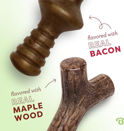 Benebone 2-Pack Maplestick/Zaggler Durable Dog Chew Toys, Real Maplewood, Real Bacon, Made in USA Medium