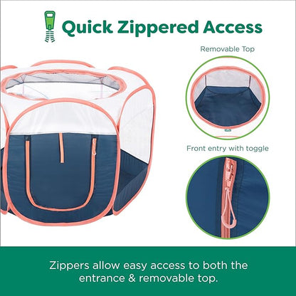 Furhaven Portable Dog Playpen Cat Tent, Pet Playground/Kennel Foldable Indoor Outdoor Zippered Puppy Crate - Navy, Extra Large