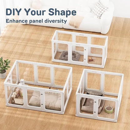 Dog Playpen, 24" Acrylic Plastic Pet Playpen with Door, Puppy Playpen, Indoor Dog Pen, Foldable, Customizable, White 2 PCS
