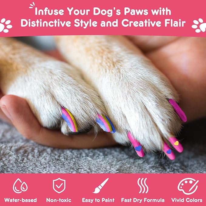 7 Colors Quick Dry Dog Nail Polish Kit Pet Safe Polish Pens for Puppy Nail Art & Paw Care Easy-Apply, Odorless Formula for Dogs & Cats