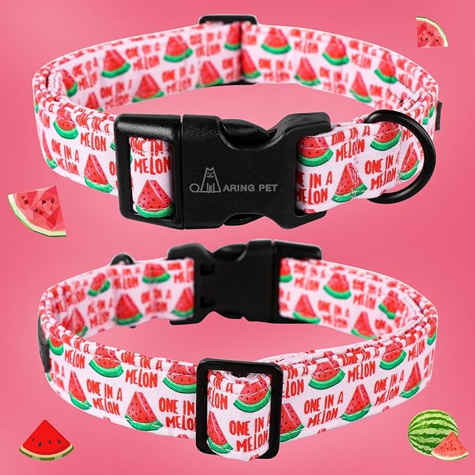 ARING PET Summer Dog Collar-Cute Watermelon Dog Collar for Small Dogs, Adjustable Soft Cotton Girl Dog Collars for Small Medium Large Dogs, X-Small