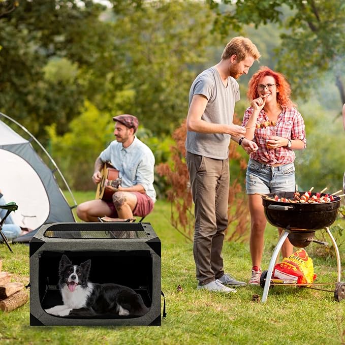 36X25X25 Inch Dog Crate, Large Dog Crate for Large or Medium Dogs, Portable and Foldable Design of Dog Cage, Perfect for Travel or Home Use, Dog Kennel with 3-Door and Durable Mesh Windows, Grey