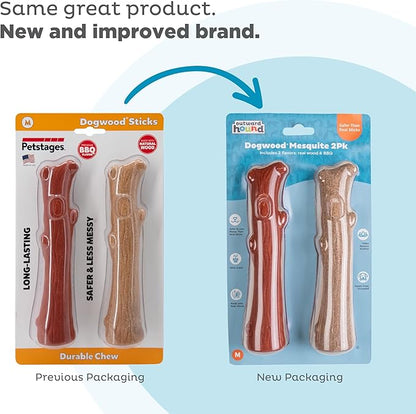 Petstages Dogwood Durable Dog Chew Toys, Real Wood & Mesquite, 2-Pack, Medium