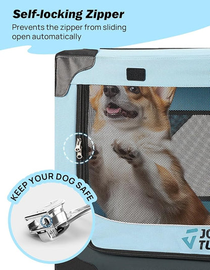 JOYTUTUS Collapsible Dog Crate, 26 Inch Portable Pet Crate for Car, Travel Dog Kennel Foldable Dog Crate for Medium Dog 44lbs, Soft Cat Carrier Fit for Indoor & Outdoor/Car Back Seat/Trunk (Blue)