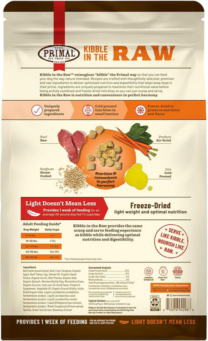 Primal Kibble in The Raw, Freeze Dried Dog Food, Beef, Scoop & Serve, Made with Raw Protein, Whole Ingredient Nutrition, Crafted in The USA, Dry Dog Food 1.5 lb Bag