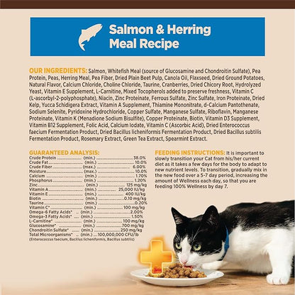Wellness CORE+ Adult Dry Cat Food for Indoor Cats, Grain-Free, Natural, Salmon and Herring Meal (11 Pound Bag)