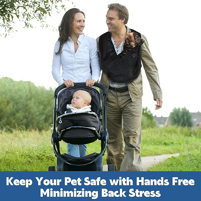 MABOZOO Mesh Pet Sling Carrier for Small Dog, Double Shoulder Strap Dog Carrier Sling Hands Free Cat Sling, Breathable Puppy Pouch Travel Safe Sling Bag for Small & Medium Dogs, Cats, Pets