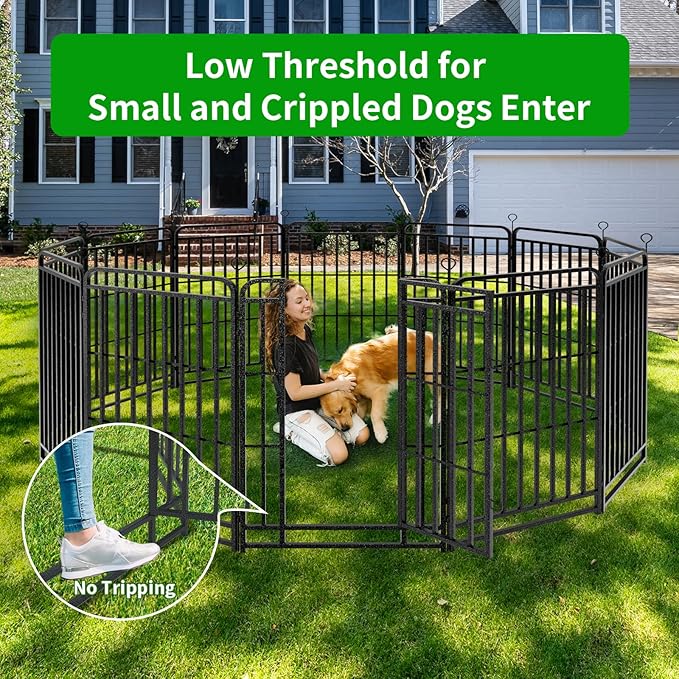 Dog Playpen Outdoor 32 Panels Heavy Duty Dog Fence 47" Height with Thick Pipe Anti-Rust with Doors Portable for RV Camping Yard, Total 72FT, 412 Sq.ft, Snowy Black