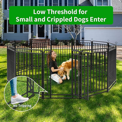 Dog Playpen Outdoor 32 Panels Heavy Duty Dog Fence 47" Height with Thick Pipe Anti-Rust with Doors Portable for RV Camping Yard, Total 72FT, 412 Sq.ft, Snowy Black