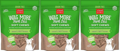 Cloud Star 3 Pack of Wag More Bark Less Soft Chews Dog Treats, 5 Ounces Each, with Chicken and Sweet Potato