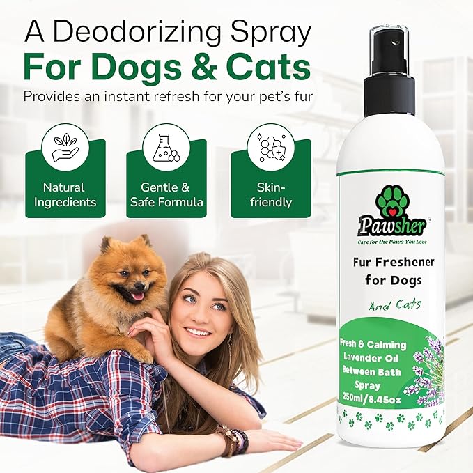 Premium Fur Freshener | Dog Spray & Deodorizer Perfume | Refreshing & Calming Lavender Scent for in Between Baths | Odor Eliminating for Dogs & Cats | 8.45 oz