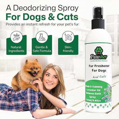 Premium Fur Freshener | Dog Spray & Deodorizer Perfume | Refreshing & Calming Lavender Scent for in Between Baths | Odor Eliminating for Dogs & Cats | 8.45 oz