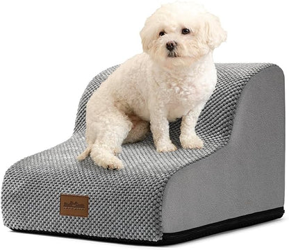 Dog Stairs for Small Dogs 11.8" H, Pet Step with Leakproof Cover, High Density Foam Cat Ramp for Chair or Sofa, Lightweight, Durable, Comfort, 15.7x19.7x11.8 inch, 2 Tiers, Grey