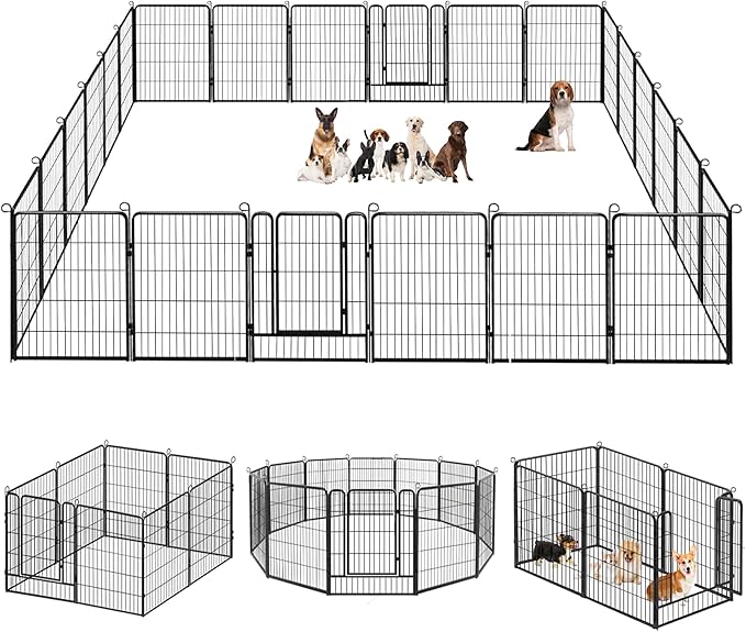 Dog Playpen, 32inch 20 Panels Outdoor Dog Fence Indoor Dog Pen Anti-Rust Pet Puppy Pen Dog Exercise Pen with Lock for Medium Small Dogs, Portable Pet Fence for Yard RV Camping