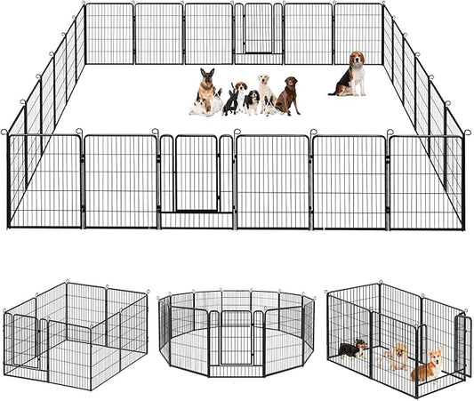 Dog Playpen, 32inch 20 Panels Outdoor Dog Fence Indoor Dog Pen Anti-Rust Pet Puppy Pen Dog Exercise Pen with Lock for Medium Small Dogs, Portable Pet Fence for Yard RV Camping