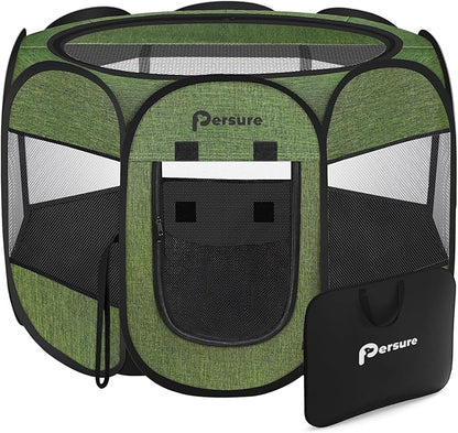 Dog Cat Playpen Indoor Outdoor for Puppy Pet Dog Cat Recovery After Surgery, Dog Tent Crates Cage Indoor/Outdoor, Portable Pop Up Dog Kennel with Carrying Case for Travel (Premium Green, Small)