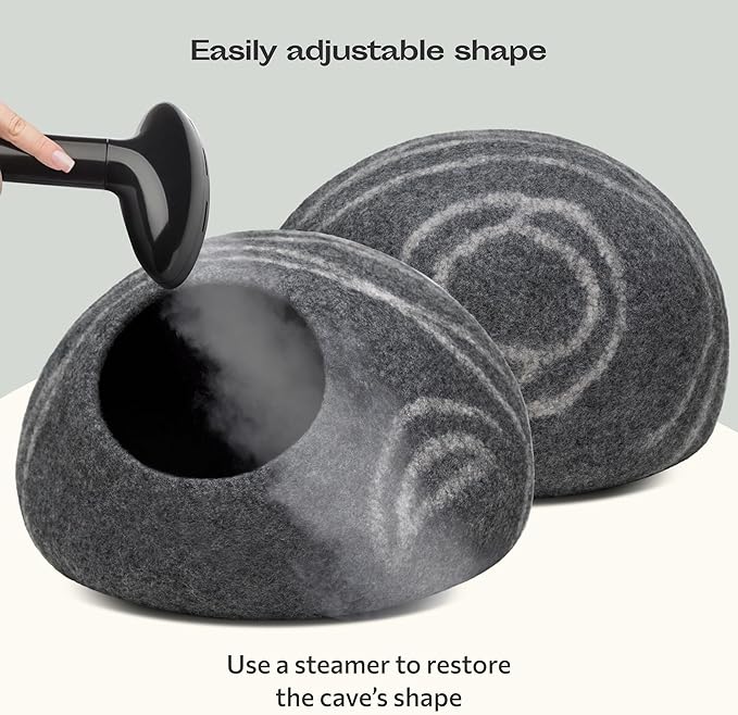 MEOWFIA Cat Cave  Premium Felt Cat Bed for Indoor Cats, Handmade 100% Merino Wool (Medium, Dark Grey)