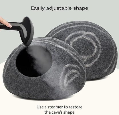 MEOWFIA Cat Cave  Premium Felt Cat Bed for Indoor Cats, Handmade 100% Merino Wool (Medium, Dark Grey)
