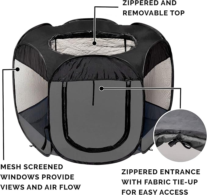 Furhaven Portable Dog Playpen Cat Tent, Pet playground/kennel foldable indoor outdoor zippered puppy crate - Gray, Large