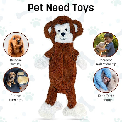 FGA MARKETPLACE Monkey Flat NO Stuffing NO Squeak Plush Dog Toy, Funny Style Will Entertain Your Dog for Hours, Recommended for Small and Medium Dog 21 INCH Long