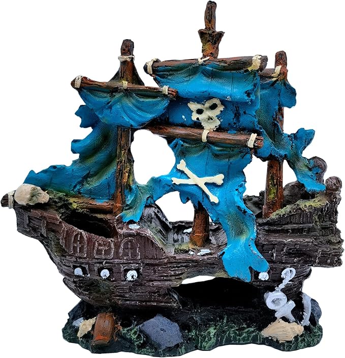M2cbridge Antique Roman Column Ruins European Castle Aquarium Decorations Fish Tank Hideout Rocks (Blue Pirate Shipwreck)