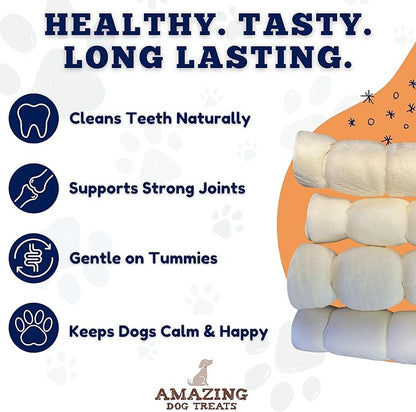 Amazing Dog Treats - Beef Cheek Rolls (Mega Thick 10" - 3 Pcs) - Safe Rawhide Alternative Dog Chew - Great for Power Chewers - Long Lasting Dog Chew - Retriever Rolls for Dogs