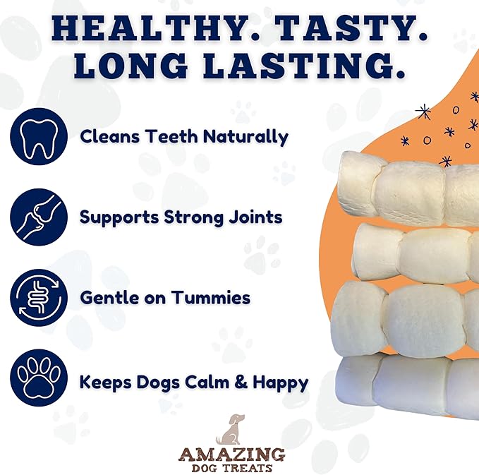 Amazing Dog Treats - Beef Cheek Rolls-(Mega Thick 10" - 6 Pcs) No Hide - Safe Rawhide Alternative Dog Chew - Great for Power Chewers - Long Lasting Dog Chew - No Splinters - Retriever Rolls for Dogs