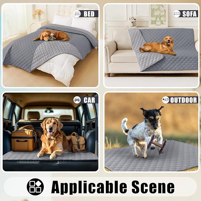 Smiry Waterproof Dog Blanket, Soft Dog Bed Cover Pet Blanket, Reversible Couch Cover for Dogs Washable, Pet Couch Covers for Sofa Furniture Protector for Puppy Cat (82x82 Inch, Grey/Light Grey)