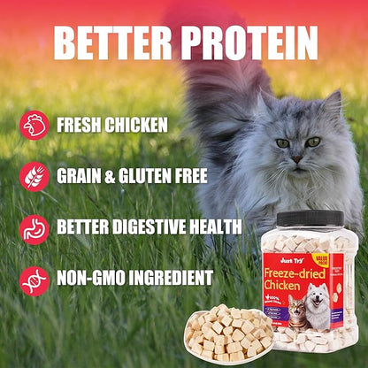 Just Try 7.05 oz Freeze Dried Chicken Cat & Dog Treats Food Topper Raw Single Ingredient High Protein Grain Free Healthy Dog Training Treats
