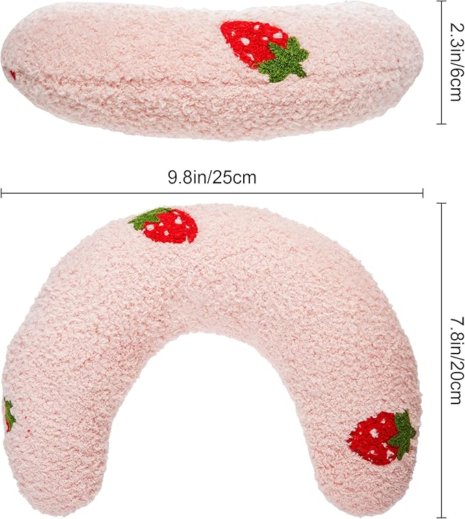 Lystaii Cat Calming Pillow for Indoor Pet Cat Dog Pillow Soft Fluffy Cat Bed Pillow Dog Neck Pillow Pet Toy Half Donut Anxiety Relief Pet Pillow with Cute Embroidery Pattern (Pink, Strawberry)