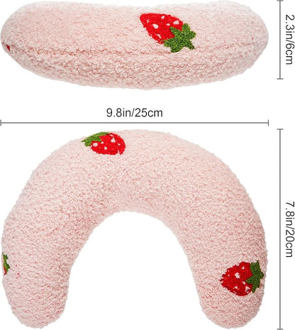 Lystaii Cat Calming Pillow for Indoor Pet Cat Dog Pillow Soft Fluffy Cat Bed Pillow Dog Neck Pillow Pet Toy Half Donut Anxiety Relief Pet Pillow with Cute Embroidery Pattern (Pink, Strawberry)