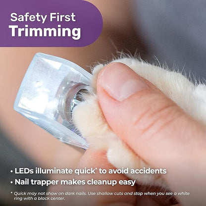 Hertzko Dog Nail Clippers with LED Light for Large & Medium Dogs - Violet Cat Nail Clipper with Replacement Blade & Nail File, Purple Nail Clippers for Dogs, Grooming Paw Pads, Circular Blade