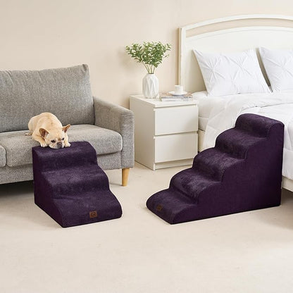 EHEYCIGA Curved Dog Stairs Ramp for Small Dogs 15.7" H, 3-Step Dog Steps for Couch Sofa and Chair, Pet Stairs for Cats, Non-Slip Balanced Pet Steps Indoor, Purple