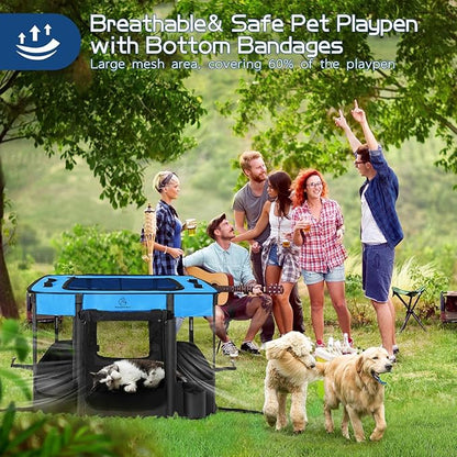 Dog Playpen,Pet Playpen,Foldable Puppy Cat Playpen, Portable Exercise Kennel Tent Crate,Water-Resistant Breathable Shade Cover,Indoor Outdoor Travel Camping Use for Small Animals with Carrying Case(M)