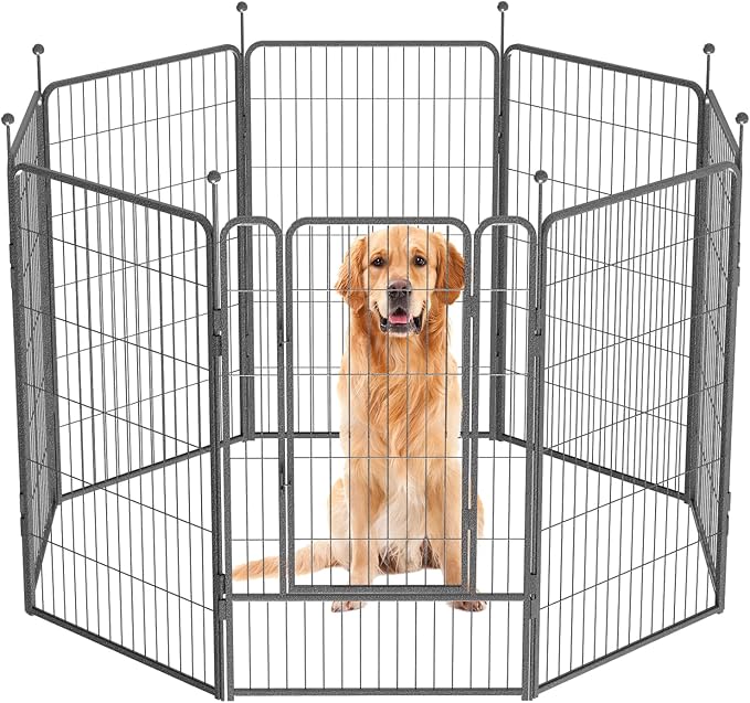 Dog Playpen,32/40/45 Inch Height in Heavy Duty, Folding Indoor Outdoor Anti-Rust Dog Exercise Fence, Portable Pet Playpen with Door for Large Medium Small Dogs and Pet (8 Panels, 45 Inch) Silver
