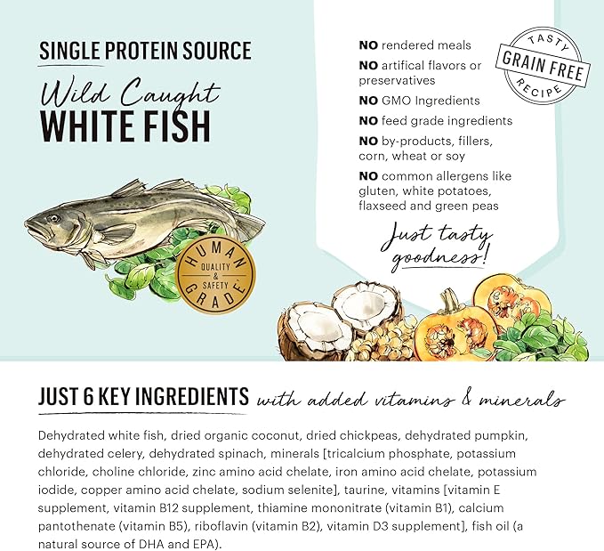 The Honest Kitchen Dehydrated Limited Ingredient Dog Food  Complete Meal or Dog Food Topper  Fish 10 lb (makes 40 lbs)