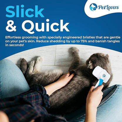 PetLovers EzSlicker Self-Cleaning Brush - Dog Brush for Shedding, Gentle Slicker Brush for Cats, Tangle-Free Grooming Comb with Soft Bristles & Ergonomic Handle for Stress-Free Grooming